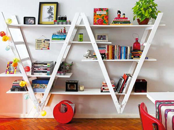Bookshelf made from ladders