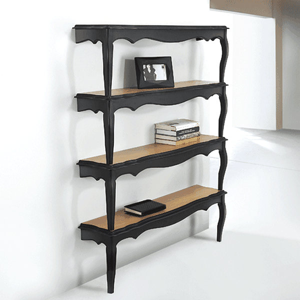 Bookshelf of vintage tables