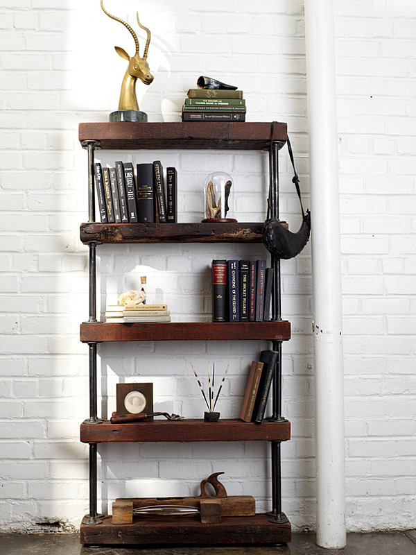 Bookshelf of wood and galvanized piping