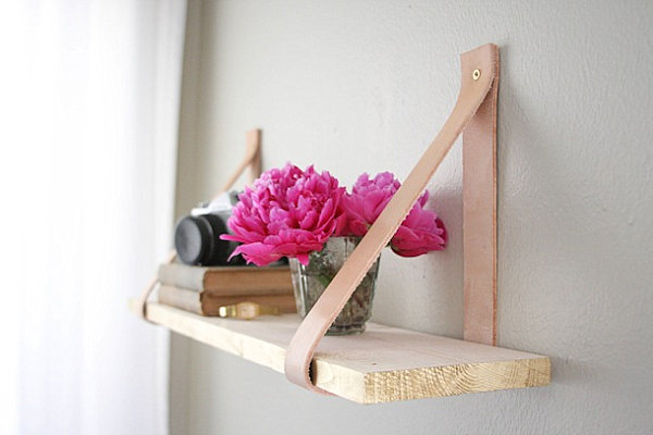 Wood and leather shelf