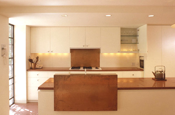 Minimalist kitchen with copper detailing