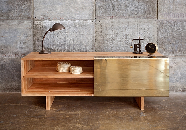 Electroplated door for minimalist entertainment unit