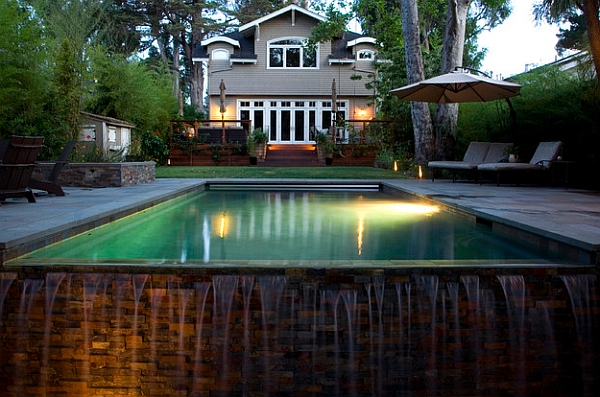 An overflowing pool also creates a cool waterfall visual