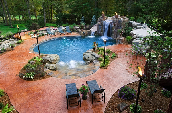 Cool gas torches enliven the outdoor landscape