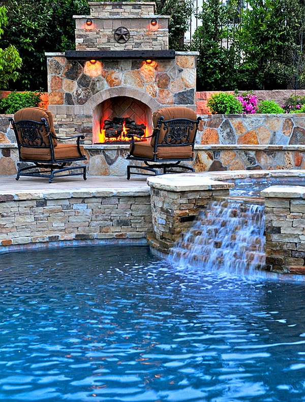 Custom pool, spa and fireplace brought together to create the perfect patio
