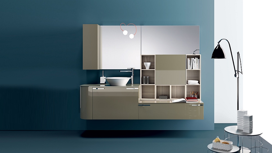 Lacquered cabinets in the bathroom for a minimalist look