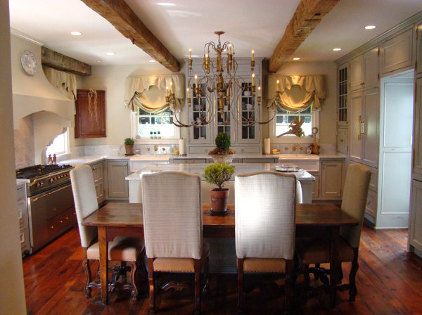 Statement lighting in a French country kitchen