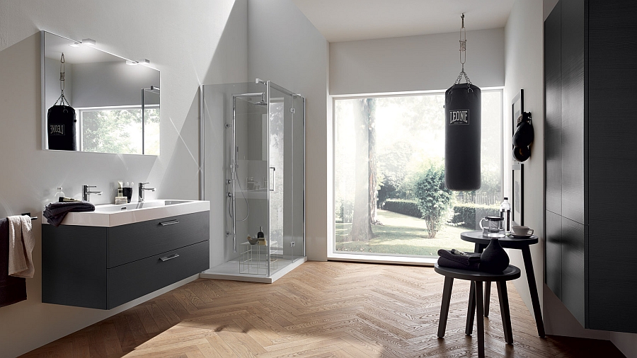 Stylish bathroom in grey and white