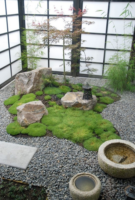 Indoor Japanese garden and sliding doors