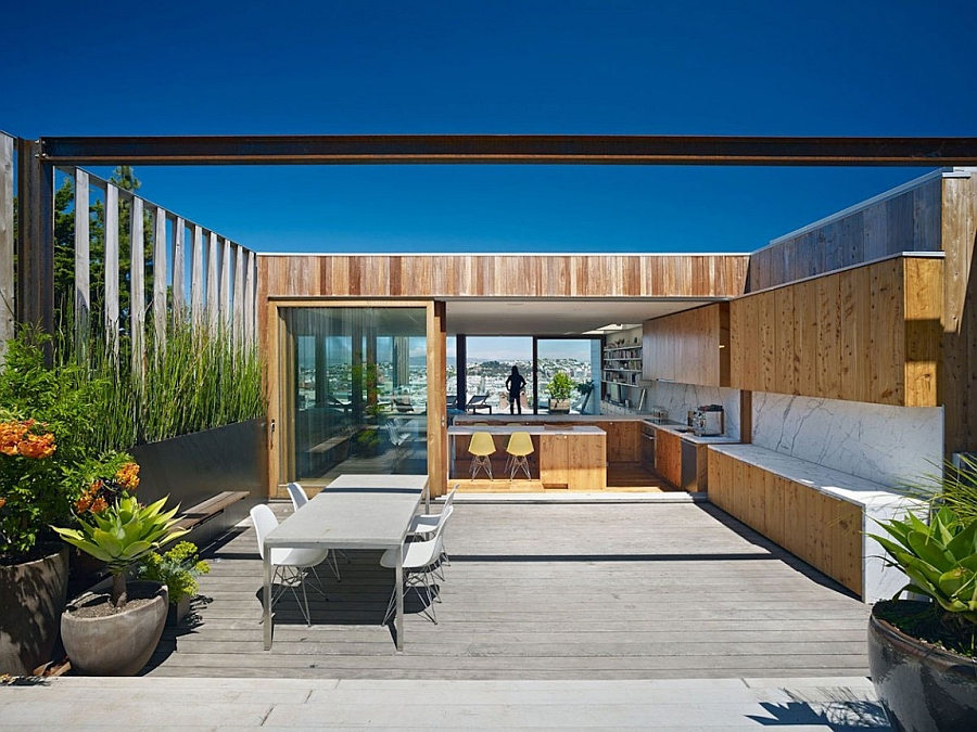 Open living area on the top level that is connected with the terrace