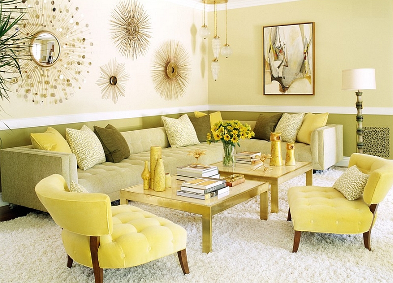 Contemporary living room in yellow and green seems to be ideal for every season
