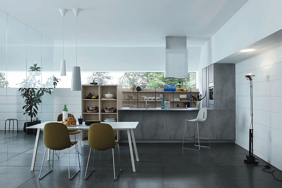 Exclusive Italian kitchen in light knotted larch melamine and satin white lacquer finishes