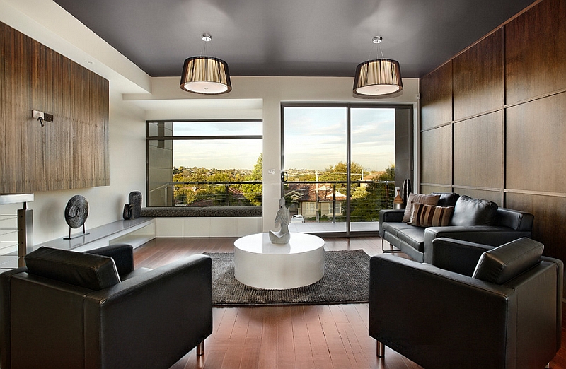 Elegant and organized contemporary living room in Melbourne with lovely views