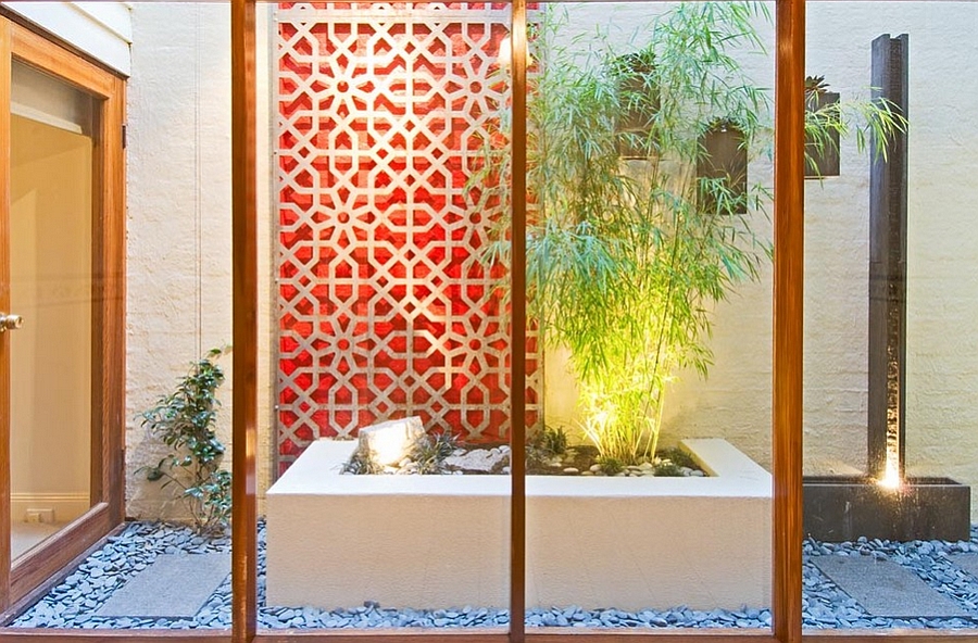 Minimal indoor courtyard combines Japanese and Moroccan influences