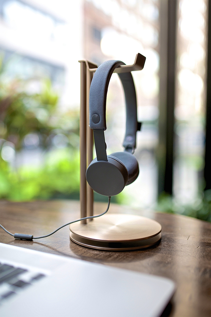 Complete your office or home desk setup with glamorous gold headphone hanger