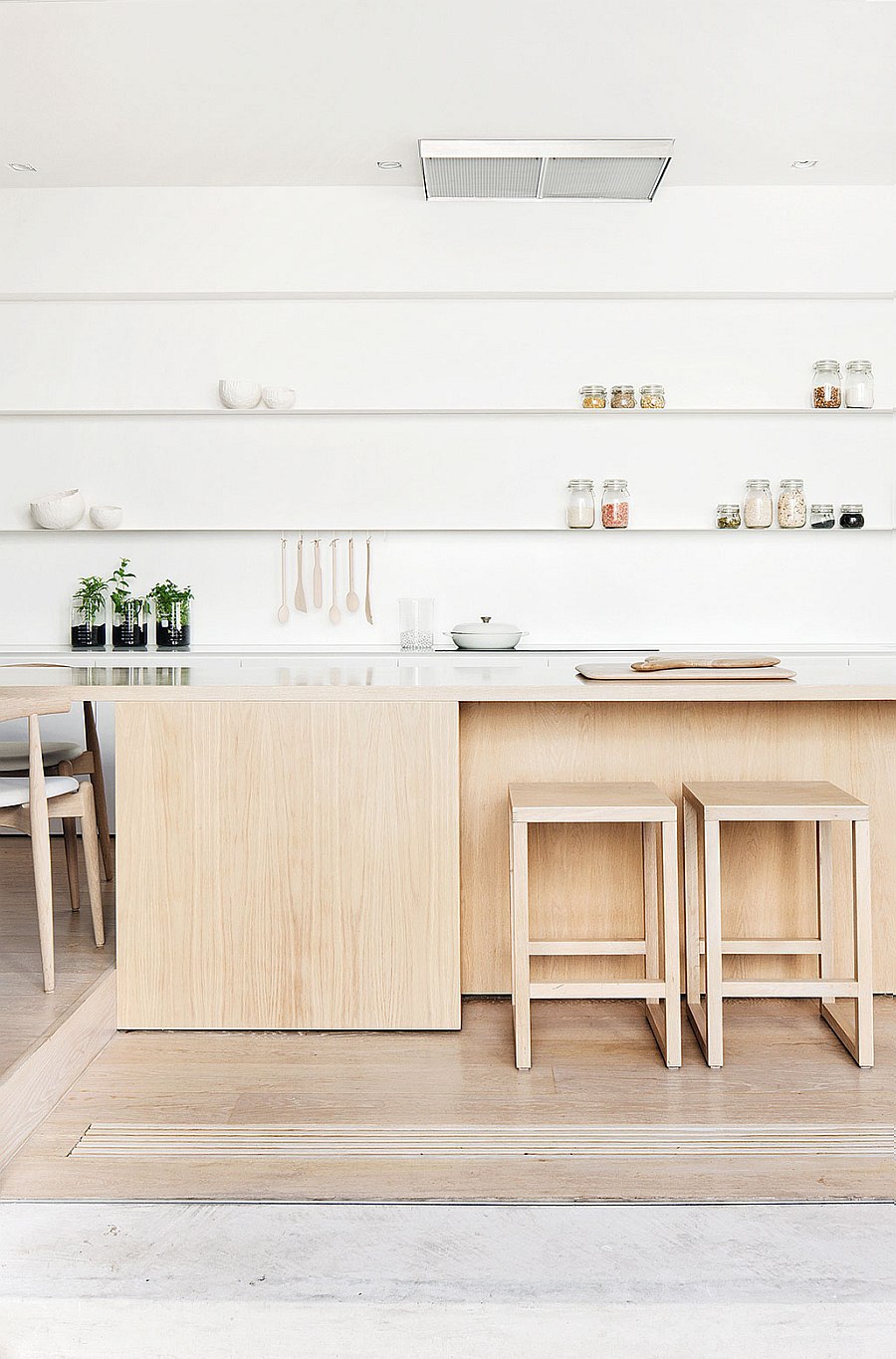 Beautiful modern kitchen with sleek floating shelves