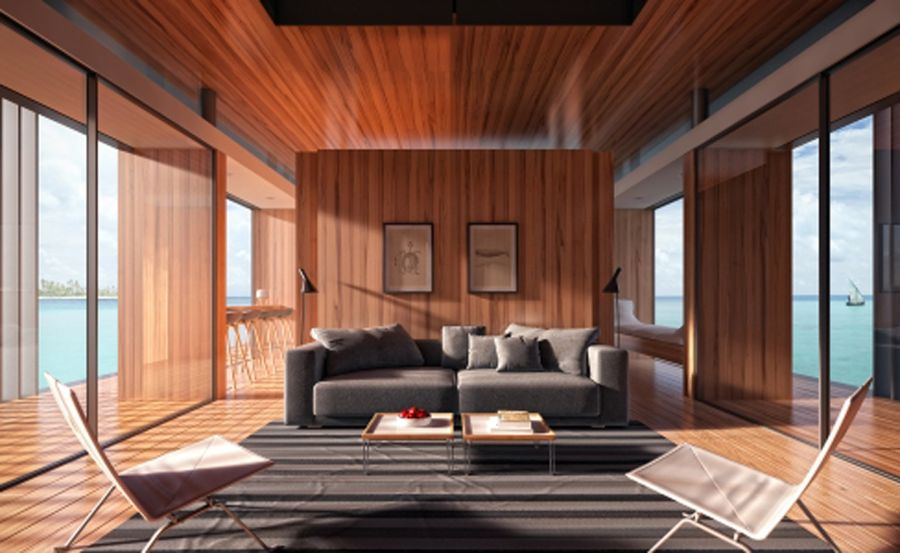 Living room of the stylish floating house