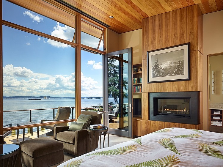 Lovely bedroom with a view of Lake Washington