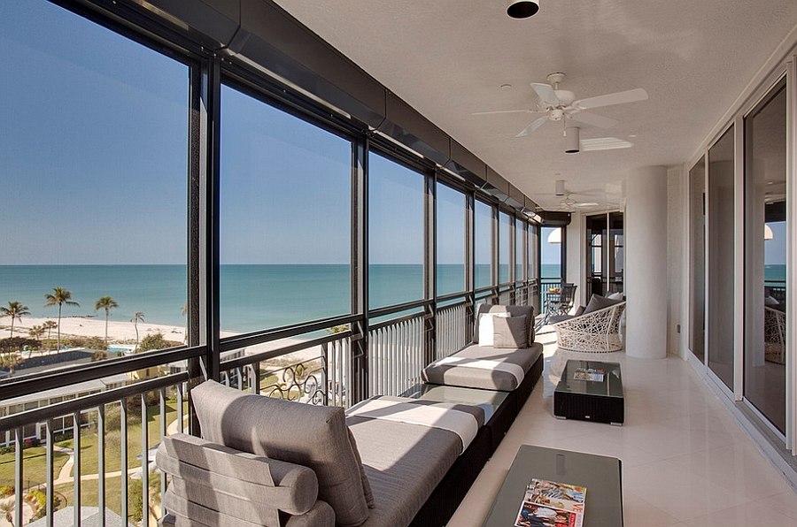 Modern daybeds add plush style and comfort to the narrow porch