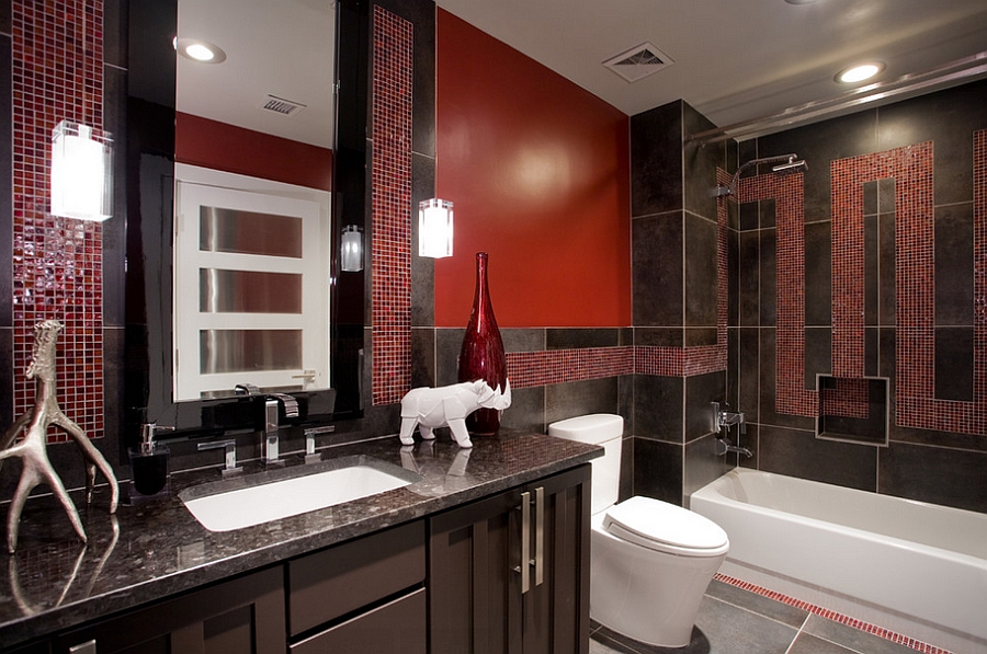 Fabulous Italian Bathroom In Red And Charcoal Decoist Fabulous Italian Bathroom In Red And