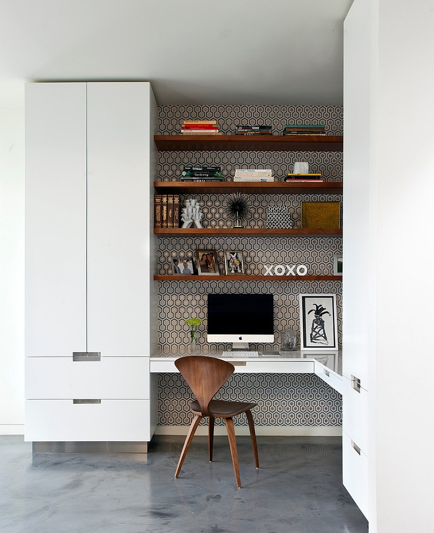 Gorgeous use of wallpaper for the home office niche