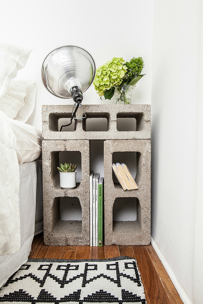 Nightstand made out of cinder blocks