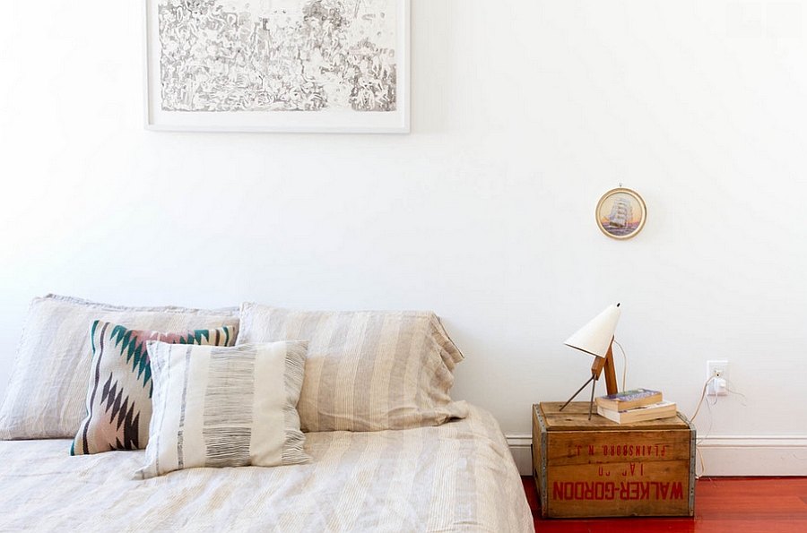 Old crate transformed into a simple, practical nightstand