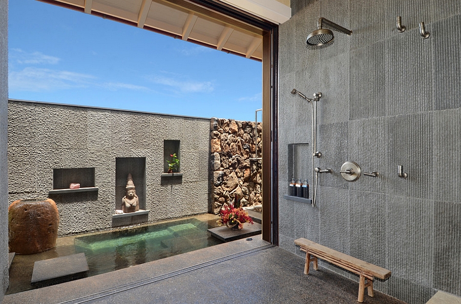 Bathroom with a mix of asian and Hawaiin styles