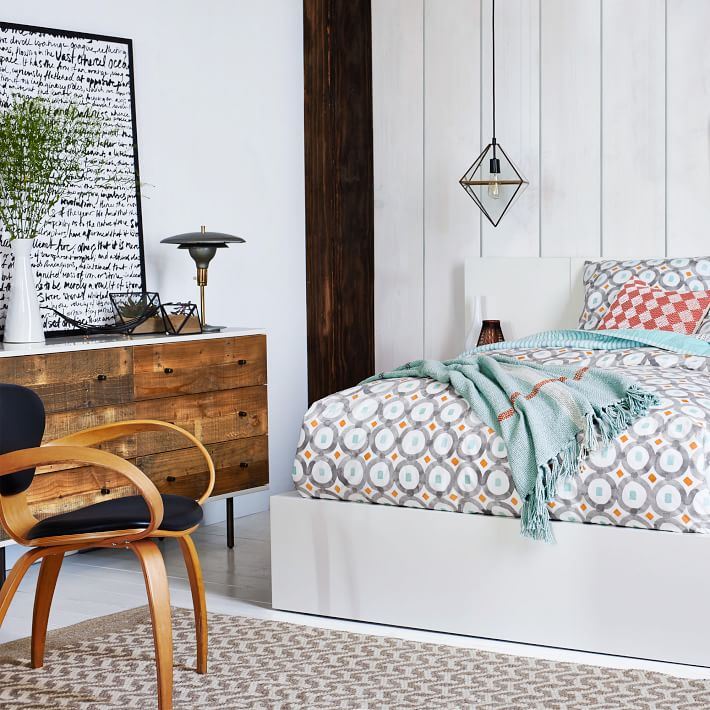 West Elm Prism Pendant in a modern bedroom