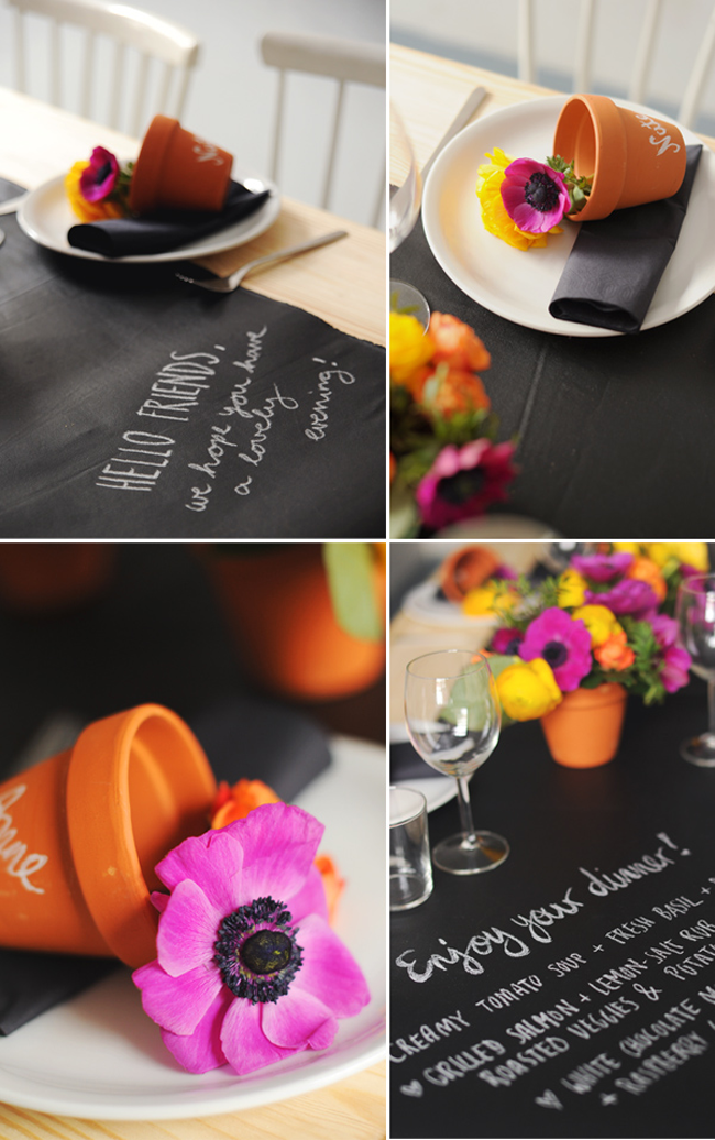 Chalkboard Table Runner with Colorful Flowers