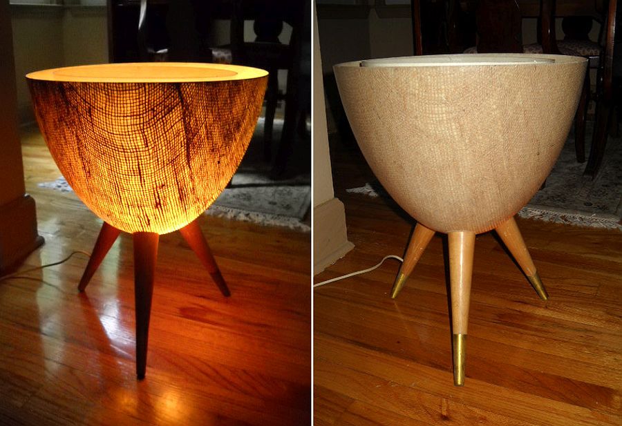 Mid century modern Bullet Planter turned into a brilliant lighting fixture