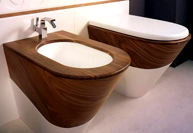 Modern, yet a bit rustic bidet and toilet set
