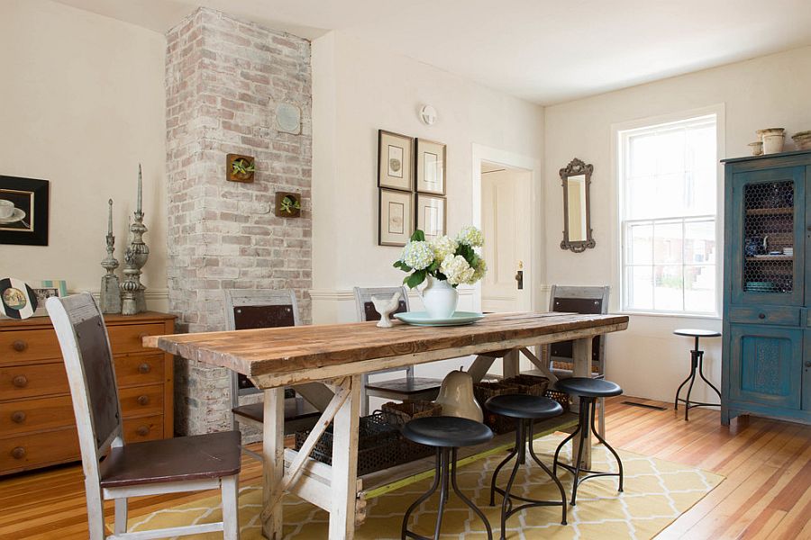 Potting table turned into dining table in the fabulous dining space