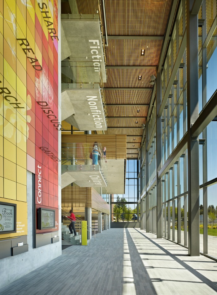 The interior architecture includes built-in signage for easy navigation
