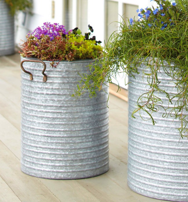 These buckets are a great example of how to achieve height with a patio planter