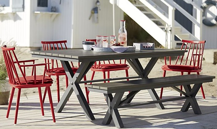 Modern slatted trestle table
