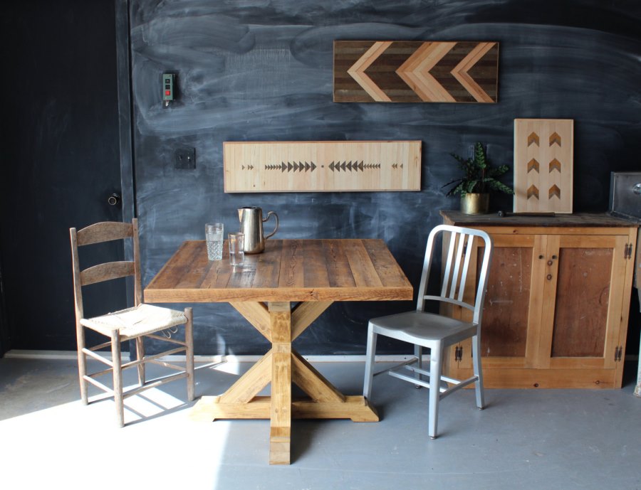 Square wooden trestle table from Etsy shop New Antiquity