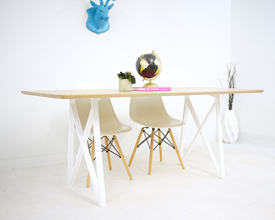 Wood and steel trestle table from Modern Cre8ve