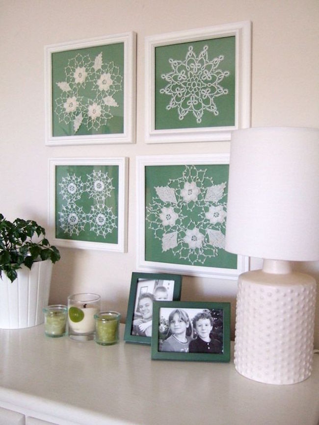 Framed doilies as wall art