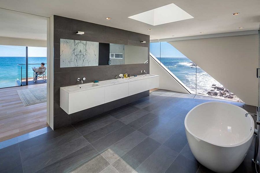 Master bathroom seamlessly connected with the bedroom and the view outside