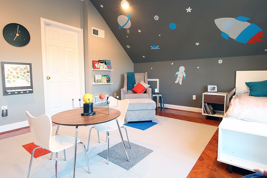 Space-themed contemporary toddler bedroom