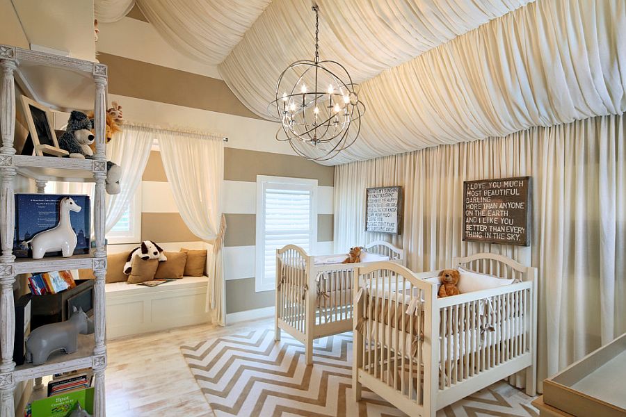 Fabulous baby room combines chevron pattern with simple stripes
