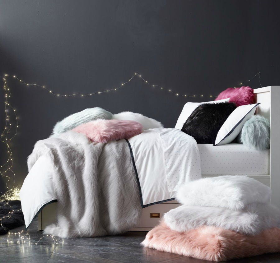 Faux fur pillow covers from RH Teen