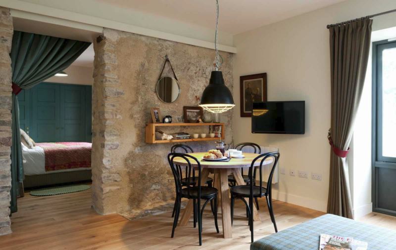 Painted closet doors create an intriguing bedroom view
