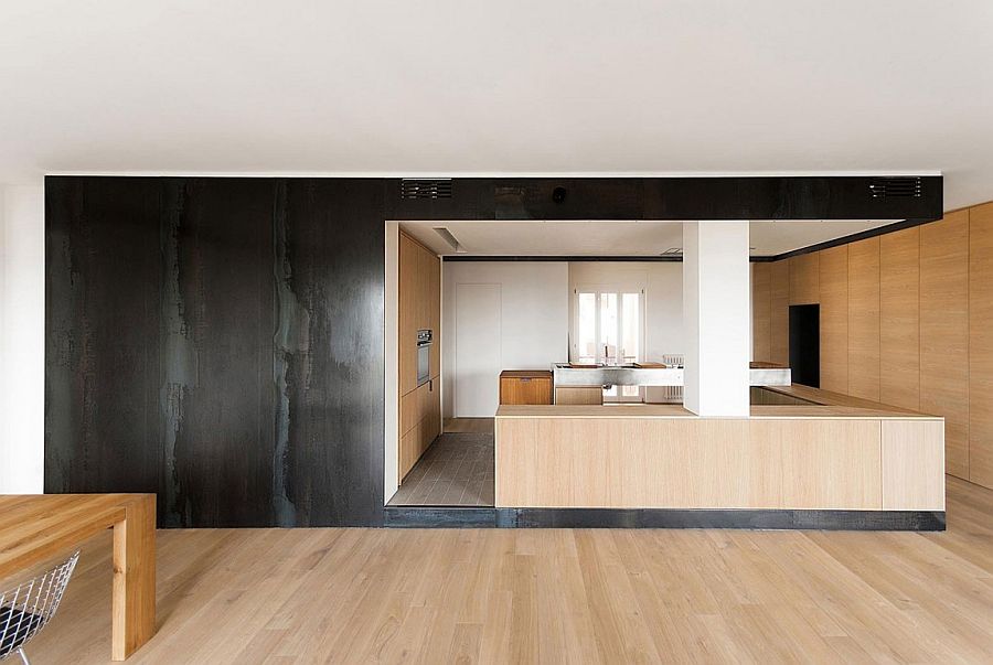 New volume inside the apartmet contains two bathrooms and a kitchen