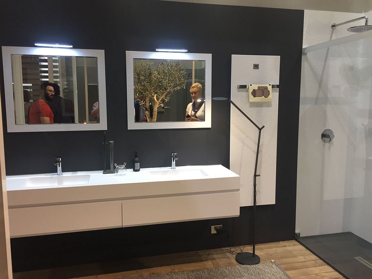 Contemporary bathroom vanity and mirrors