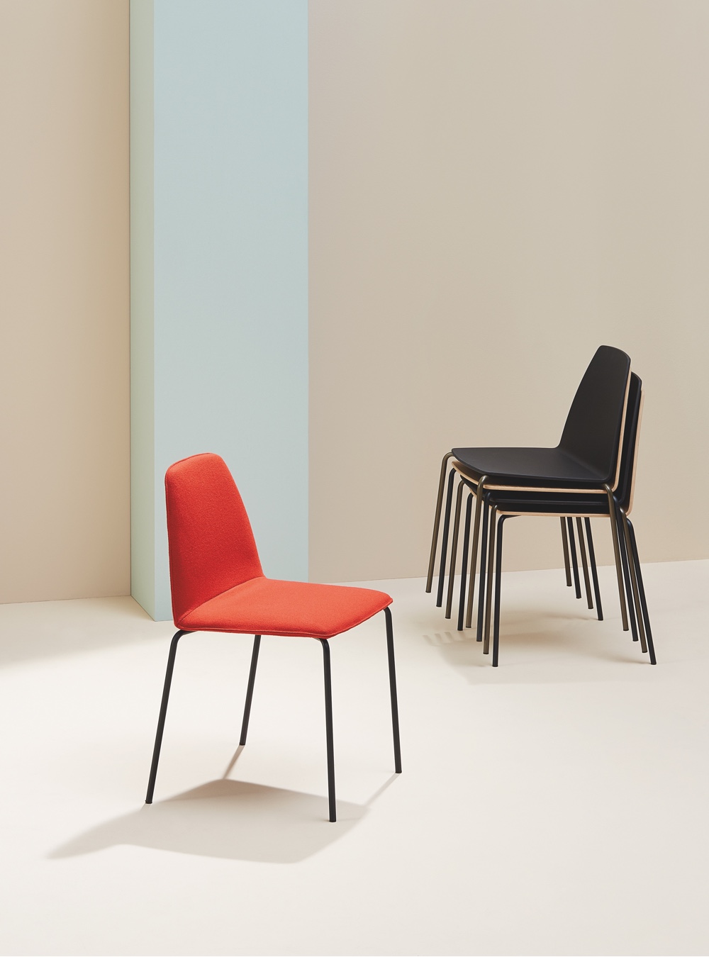 The Sila chair, designed by Lievore Altherr Molina Studio, has a natural eucalyptus wood shell and metal legs. Image © 2016 Discipline.