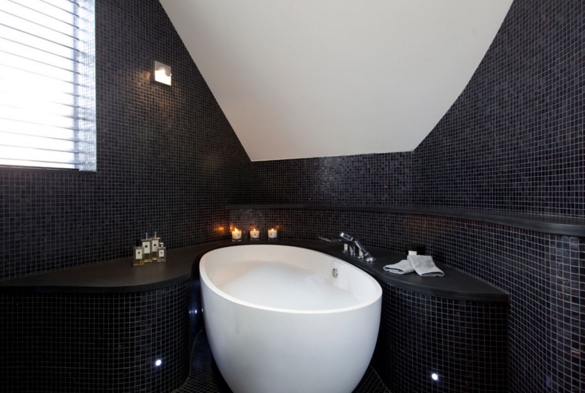 Bathroom with uniform containers