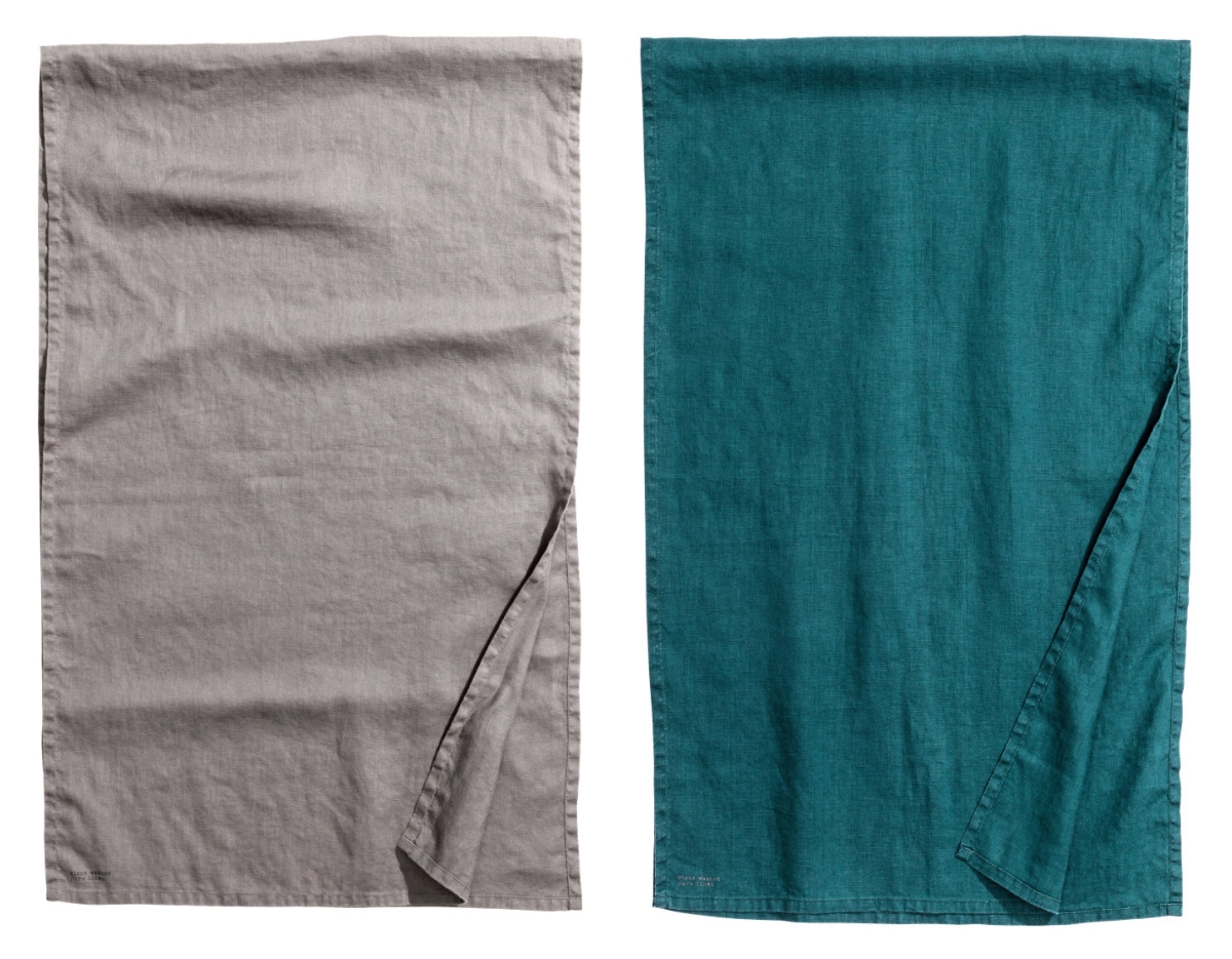 Linen table runners in grey and teal