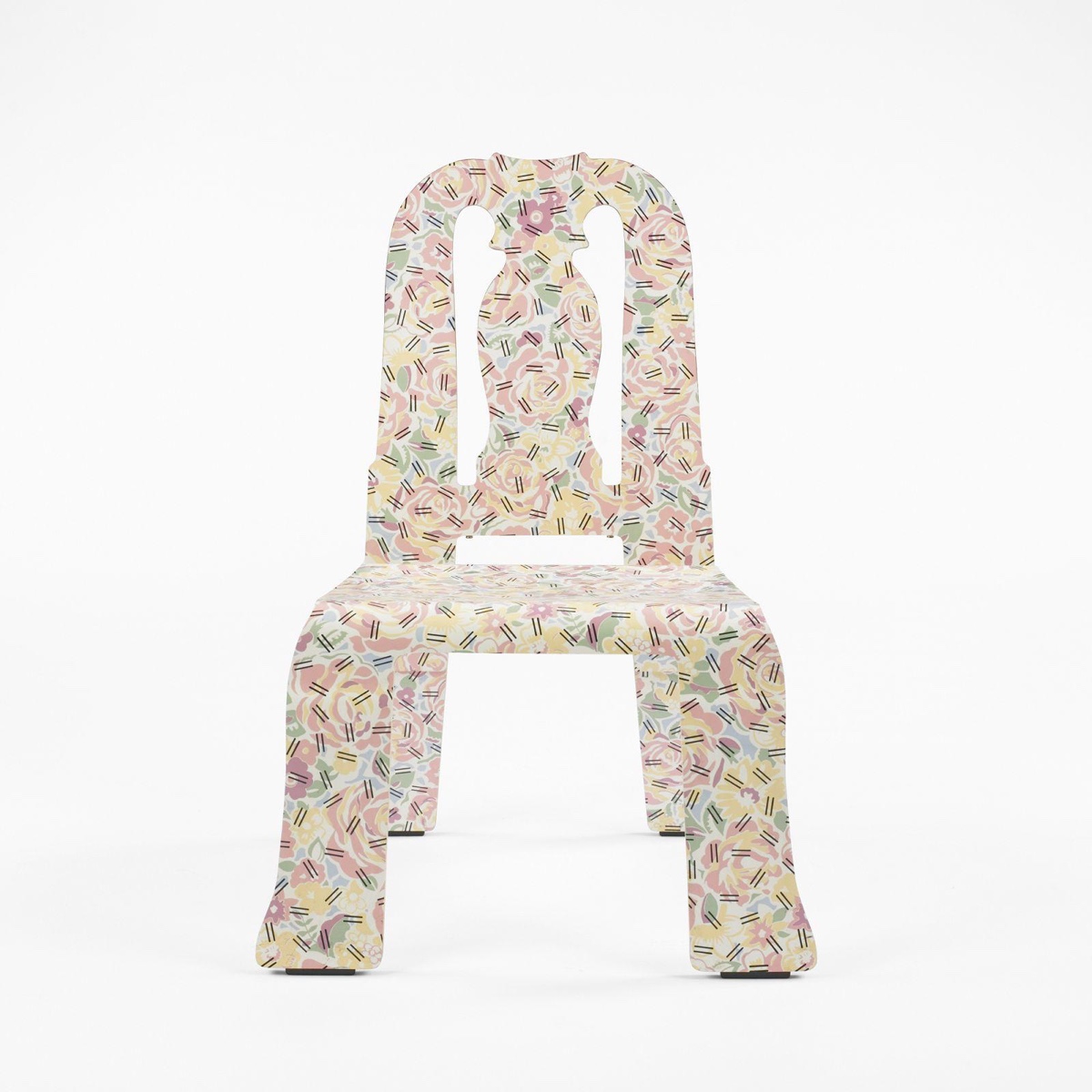 The Memphis-esque "Grandmother" pattern applied to the chair was designed by Denise Scott Brown. Image © iCollector.com.